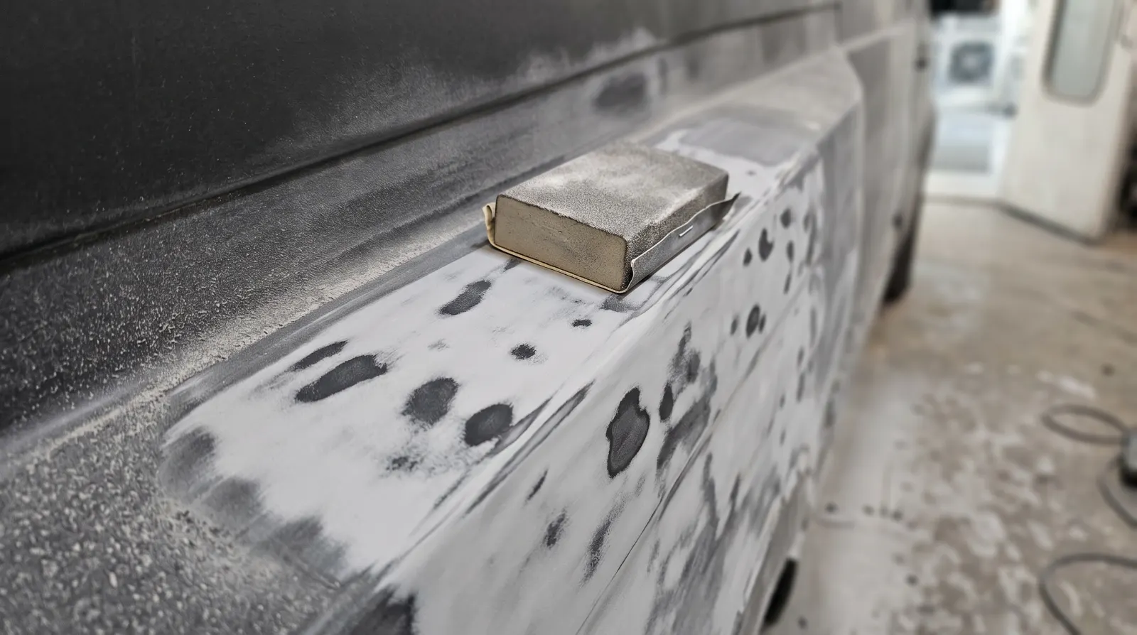 Guide coat blocked back on a van panel