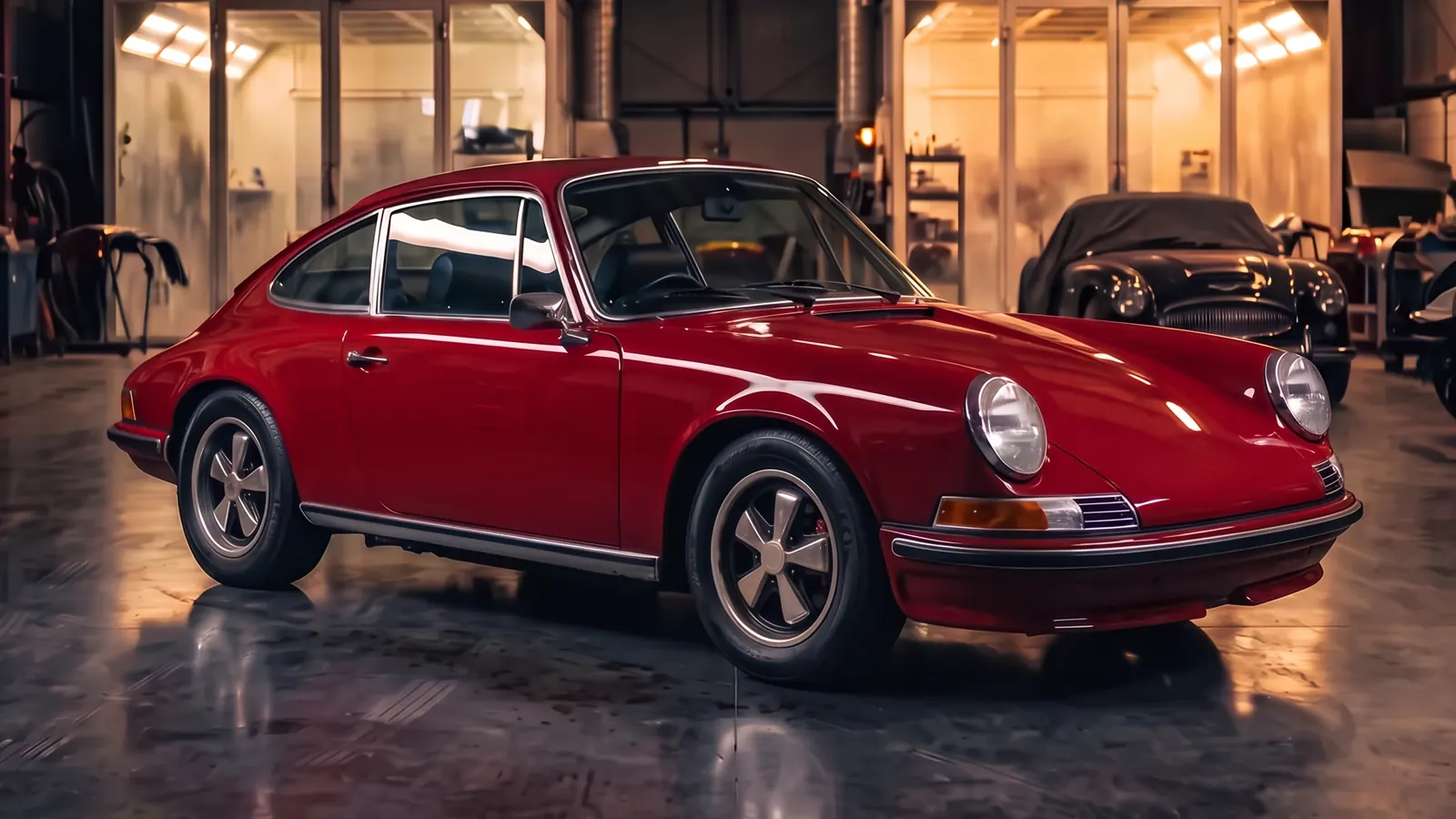 A classic 911, tired faded green before, deep red after, after
