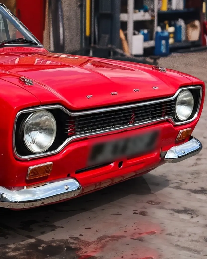 The front of a finished red Mk1 Escort